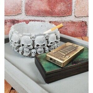 Cement Rolling Tray Set with Detailed Cement Skull Ashtray, Perfect Gift for Him
